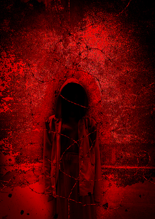 Ghost woman with barbed wire,Scary background for book coverの写真素材