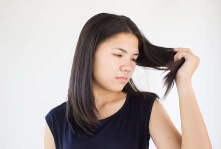 Asian woman hair care,Woman beauty lifestyle conceptの写真素材