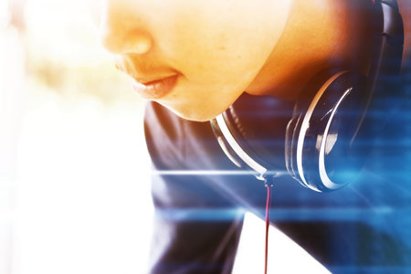 Man with headphonesの写真素材