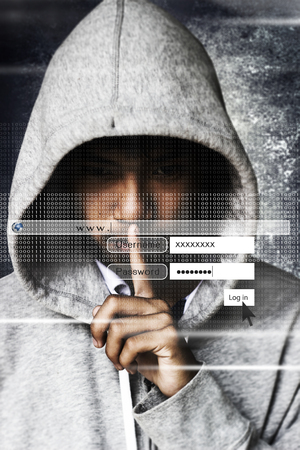 Computer hacker or Cyber attack concept backgroundの写真素材