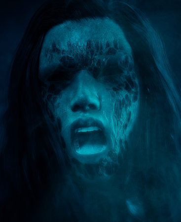 3d illustration portrait of scary ghost woman,Horror image,Ghost image concept and ideas