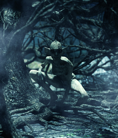 Monster creature woman in creepy forest,3d illustration for book illustration or book coverの写真素材