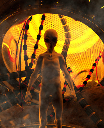 Visit of an alien,3d illustration Science fiction concept background