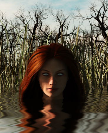 Ghost woman in the lake,3d Mixed media for book illustration or book coverの写真素材