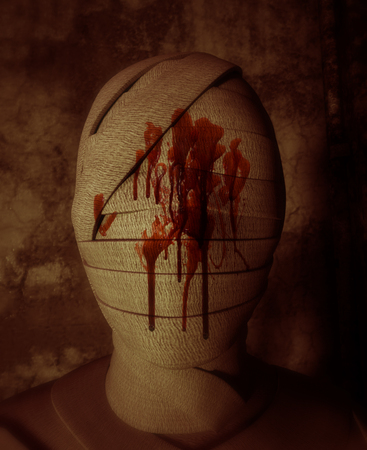 Face of Halloween mummy in haunted house,3d illustrationの写真素材