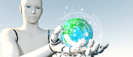 Artificial intelligence,3d illustration of robot holding globe
