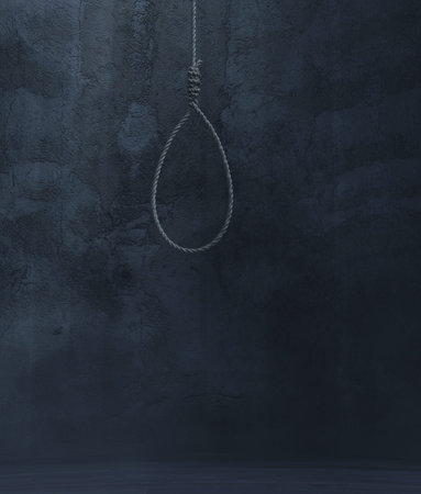 Rope noose hanging in a dark room,3d rendering