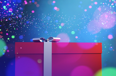 Gift box with Abstract colorful blurred lights for christmas design background,3d illustrationの写真素材