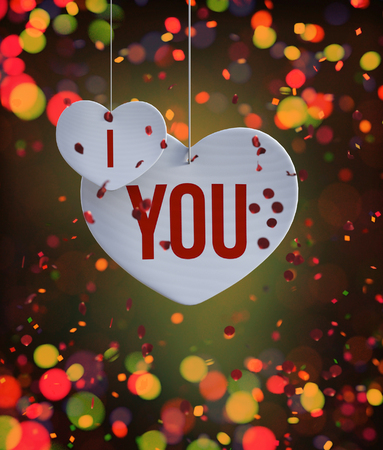 Abstract heart decorated on colorful blurred lights background for valentine,3d renderingの写真素材