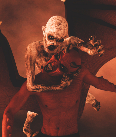 Zombie fight with demon,3d illustrationの写真素材