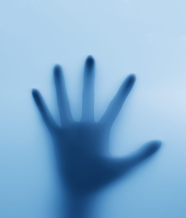 Imprisoner,Hand of person behind the glass windows,3d renderingの写真素材