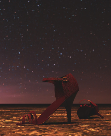 High heels shoes were abandoned at night,3d rendering conceptual backgroundの写真素材