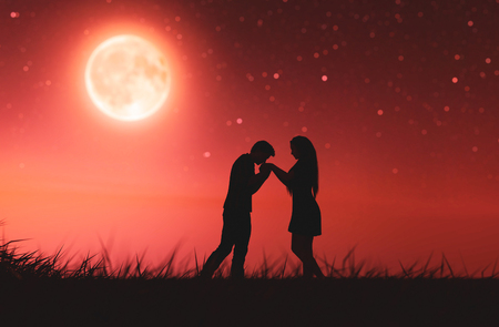 Love couples under the moonlight,3d renderingの写真素材