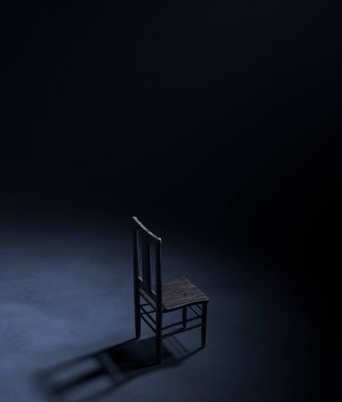 3d rendering of an old chair in the darkの写真素材
