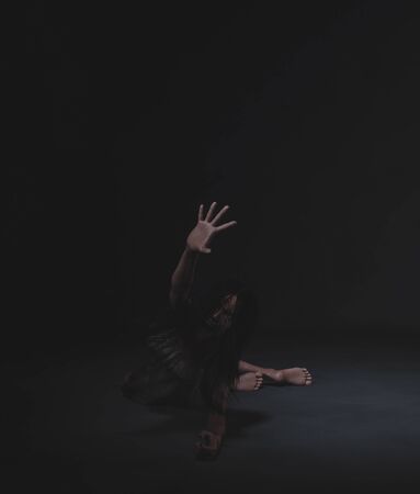 Ghost woman in the dark,3d renderingの写真素材