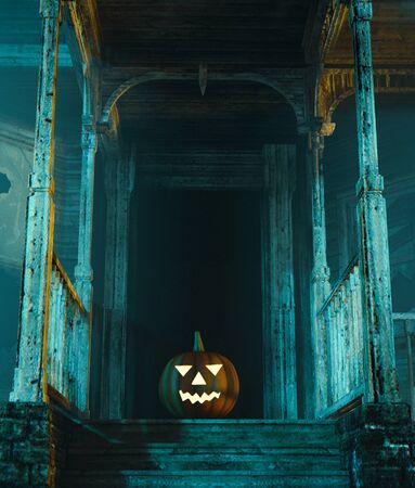 Halloween pumpkin in haunted house,3d illustrationの写真素材