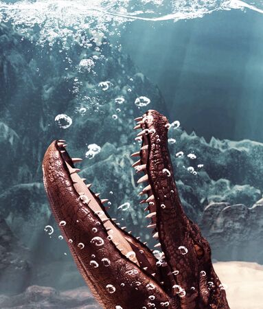 Crocodile underwater scene,3d illustrationの写真素材