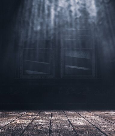 Inside of a haunted house scene with wooden floors and old window,3d illustrationの写真素材