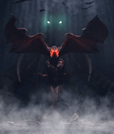 Monster in the dark,woman creatures,3d illustration **3d figures