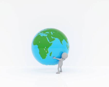 3d person carrying globe,3d renderingの写真素材