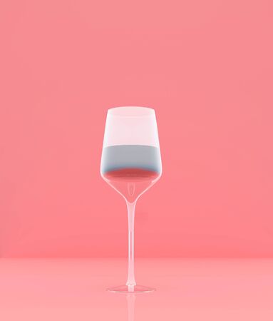 Glass of wine on pastel color background,minimal style conceptual background,3d renderingの写真素材