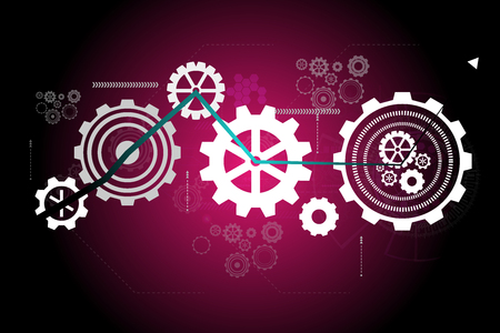 Abstract digital background with technology circuit board texture. Electronic motherboard with gears. Communication and engineering concept.illustration.のイラスト素材