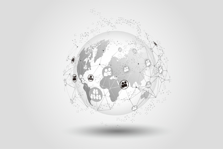 Abstract future technology concept background and World map point,network connection line composition concept of global business. Vector Illustration.のイラスト素材