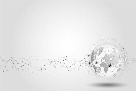 Abstract future technology concept background and World map point,network connection line composition concept of global business. Vector Illustration.のイラスト素材
