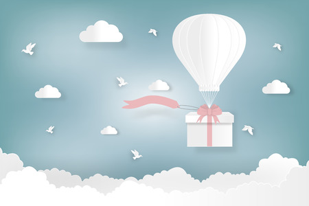 Happy valentines day and weeding design elements. Vector illustration. Balloon hang the gift box on abstract background.のイラスト素材