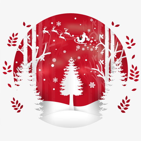 Illustration of Santa Claus is coming to town and deer in forest with snow in the winter season and Christmas.のイラスト素材