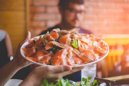 Fresh salmon. Delicious cooked fish fillets.の写真素材
