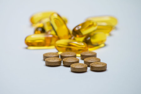 Vitamin C Yellow Tablets, Vitamin C is needed to treat the corona virus.の写真素材
