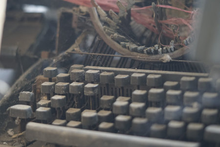 Old typewriter, close-up, selective focus, shallow depth of fieldの写真素材