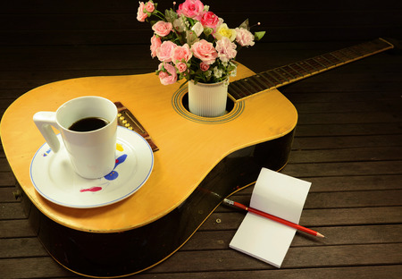 coffee and guitarの写真素材