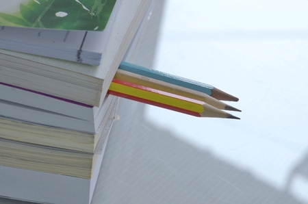 pencil in bookの写真素材