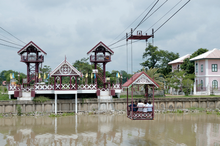 Seat lifts, ropeway, cable car ,a cable car ride across the river to the temple in Ayutthaya, Thailand -20 September 2016.のeditorial素材