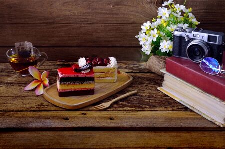 sweety cakes  and teas in decorate stillightの写真素材
