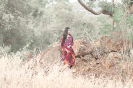 young muslim women portrait outsideの写真素材