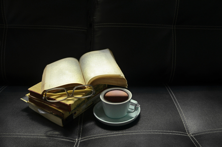 Old book and coffee cupの写真素材