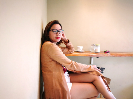 lady in cafeの写真素材