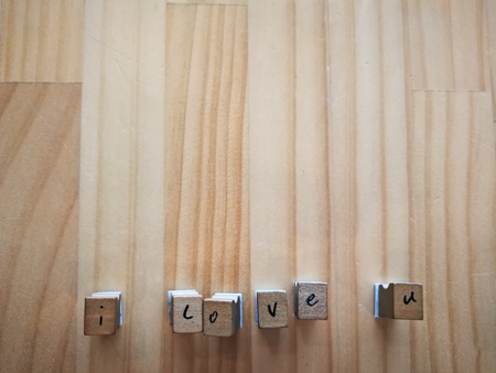 love text on wood backgroundの写真素材