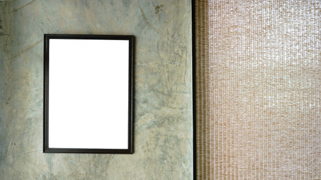 White screen in wood frame hanging on loft wall .work space background
