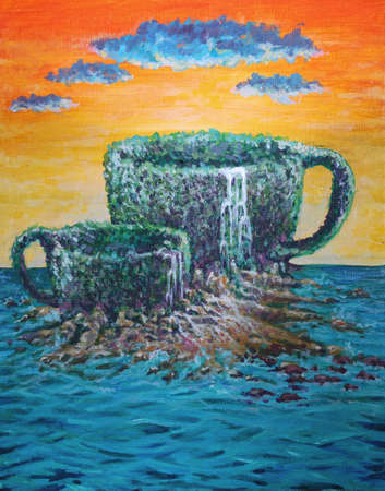 Art painting island cup on summer colorsの写真素材