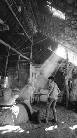 NAN ,Thailand ,11,26,2020; The culture and life of Thailand north people  .Villagers are producing rock salt with the method of boiling on a bran style stoveのeditorial素材