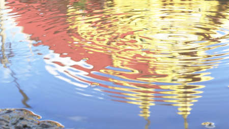 Reflection  of church in skin water abstractの写真素材