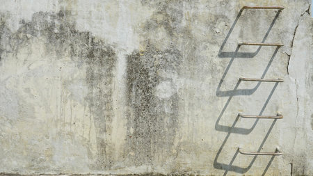 Ladder on the concrete wall background and shadow on the wall. Space wall using put text or document