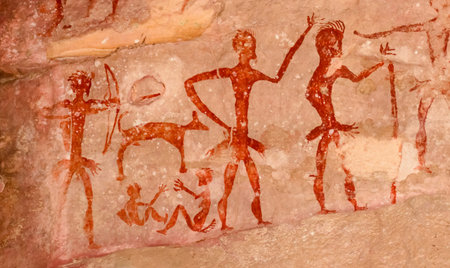 Prehistoric cave paintings over 4000 years Khao Chan Ngam, Nakhon Ratchasima.の写真素材