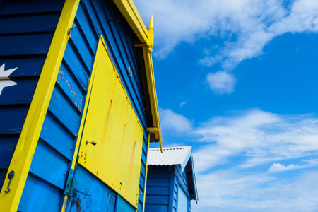 Colorful bath houses, Brighton Beach in Melbourneの写真素材