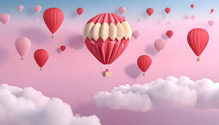 Balloons in the sky, pink, white clouds for Valentine's Day, white clouds for Valentine's Dayの素材