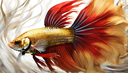 Thai Betta fish, on a white background. beautiful betta fish with a half-circle shaped tail.の素材